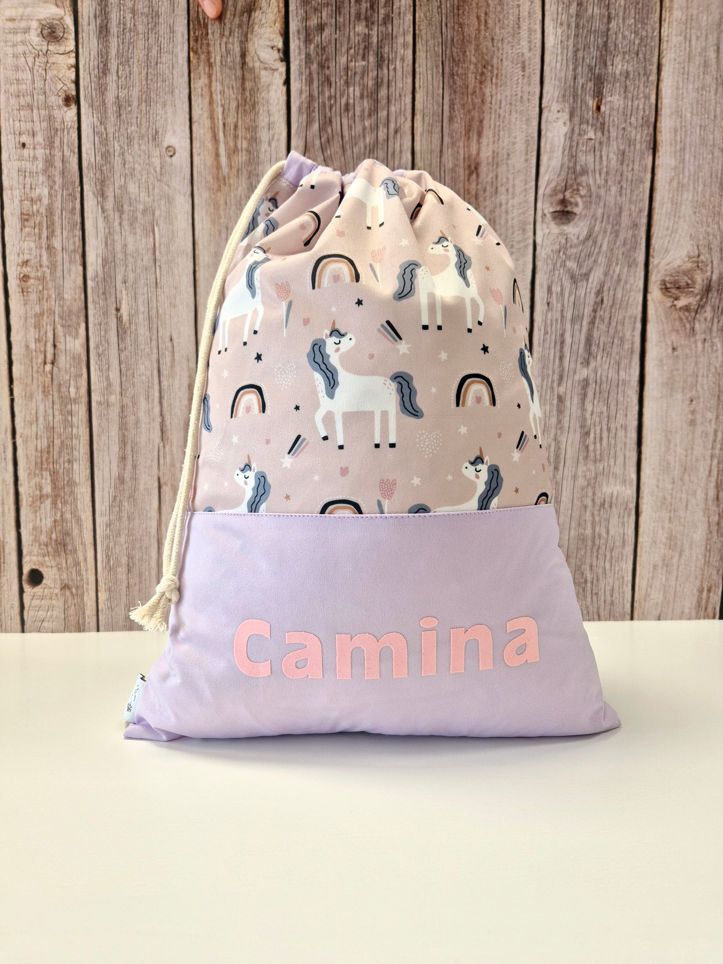 Nilpfi Turnbeutel 2er Set Unicorn Lila – personalisiert für Kindergarten & Alltag