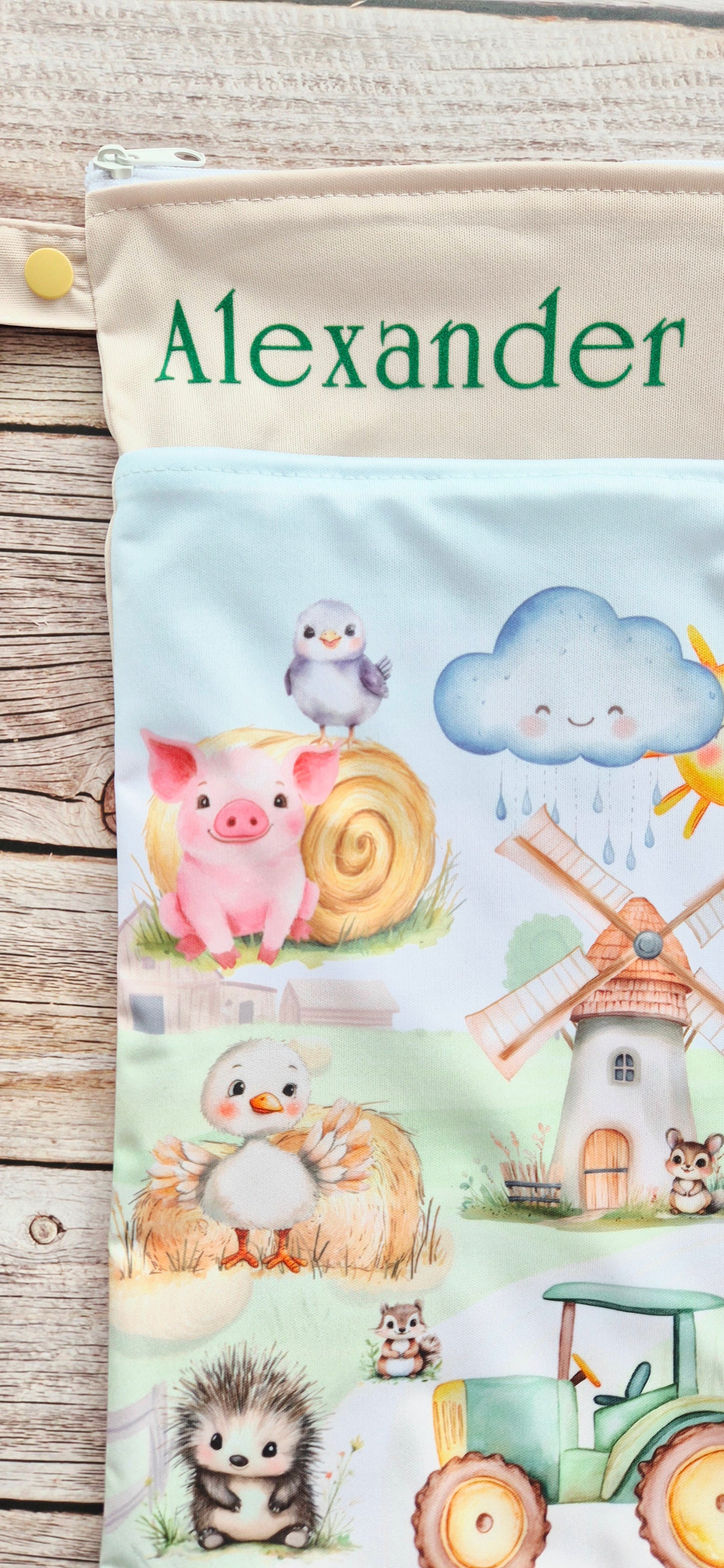 Wetbag Maxi "Abenteuer im Tiergarten"– personalisierbare Nasstasche für Kita & Kindergarten und Reisen
