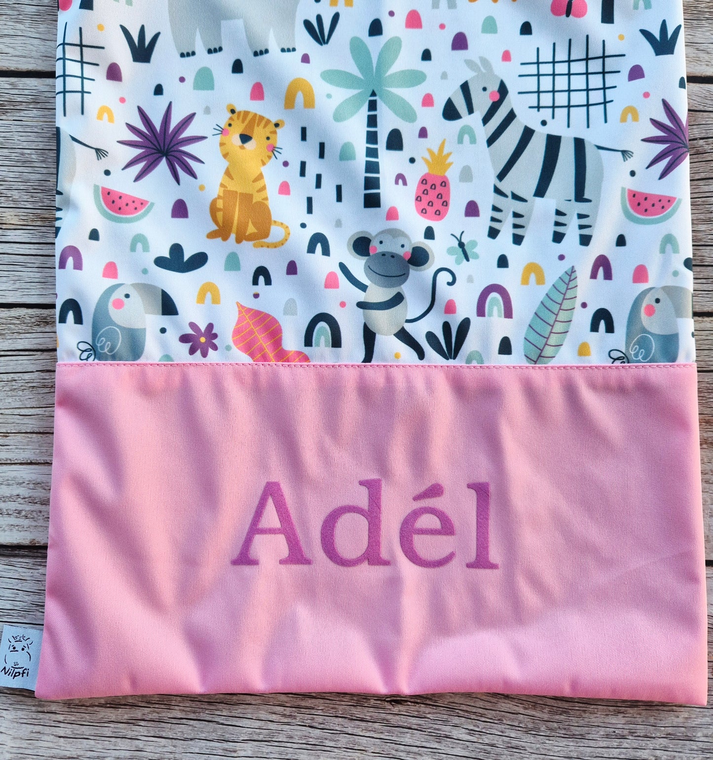 Nilpfi Turnbeutel Zoo Rosa – personalisiert für Kita & Reisen