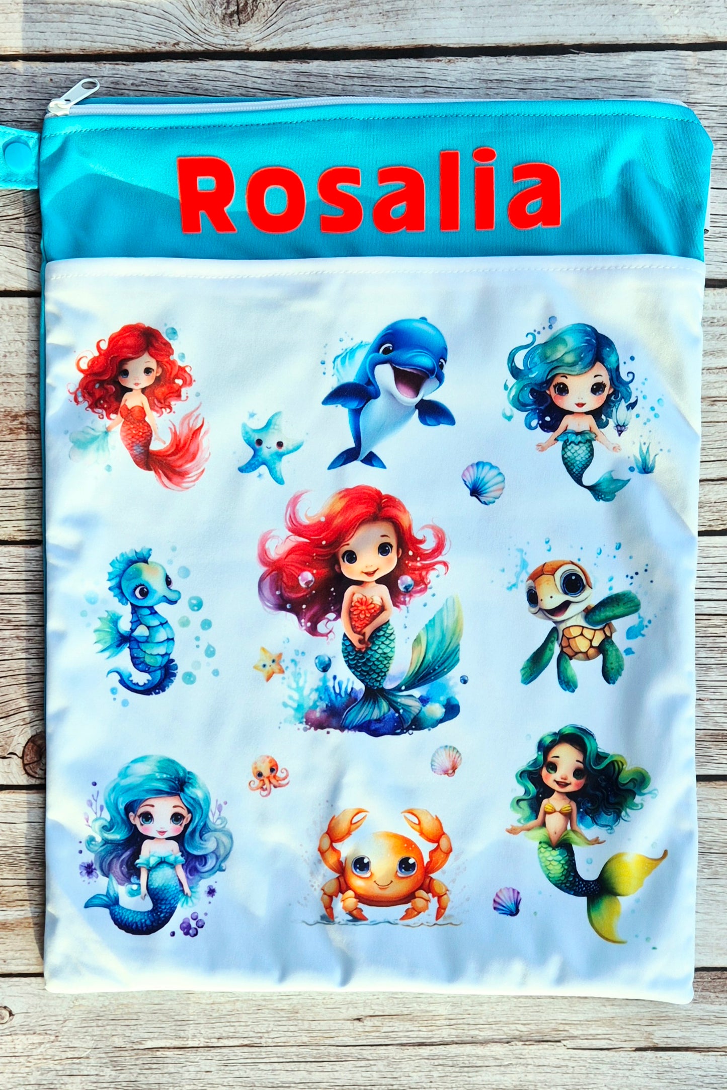 Wetbag Maxi "Meerjungfrau"– personalisierbare Nasstasche für Kita & Kindergarten und Reisen