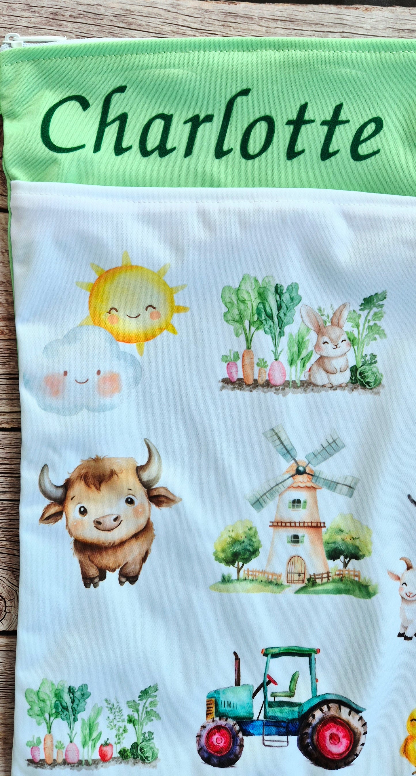 Wetbag Maxi "Bauernhof 2"– personalisierbare Nasstasche für Kita & Kindergarten und Reisen