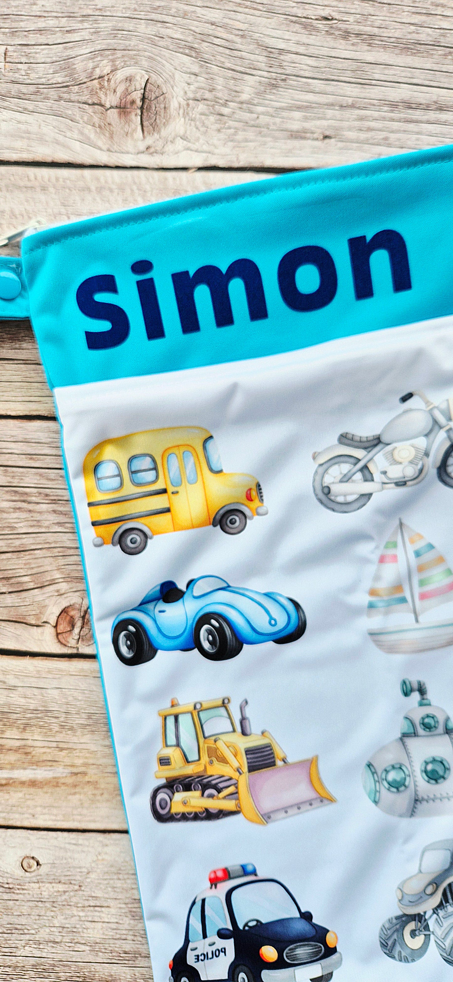 Wetbag Maxi "Abenteuer zu Land & Meer"– personalisierbare Nasstasche für Kita & Kindergarten und Reisen