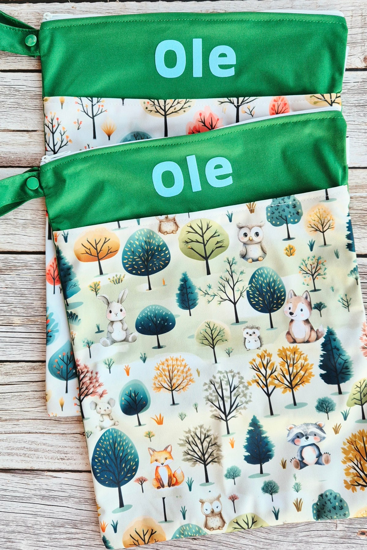 Wetbag Maxi 2er Set "Wald"-personalisierbare Nasstaschen für Kita & Kindergarten und Reisen