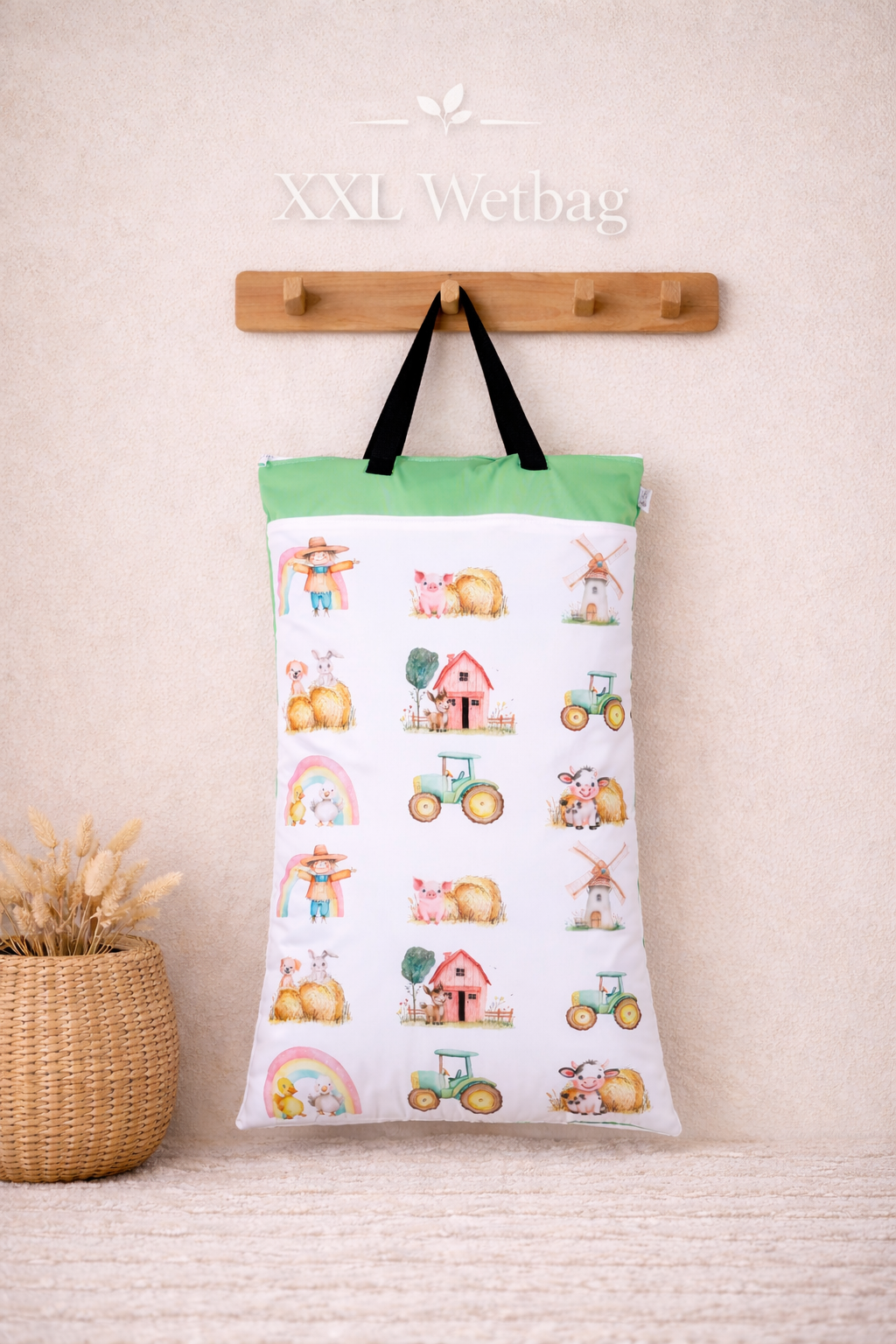XXL und Maxi Wetbag Set wasserdicht für Baby Windeln mit Bauernhof Tier Design wiederverwendbar