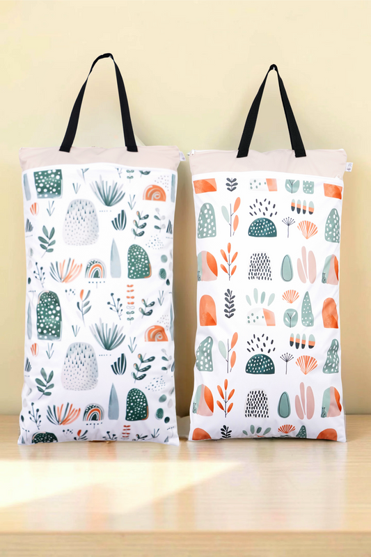 Nilpfi XXL Wetbag 2er Set "Sanfte Naturabendteuer"– große Nasstasche für Stoffwindeln, Schwimmen & Reisen