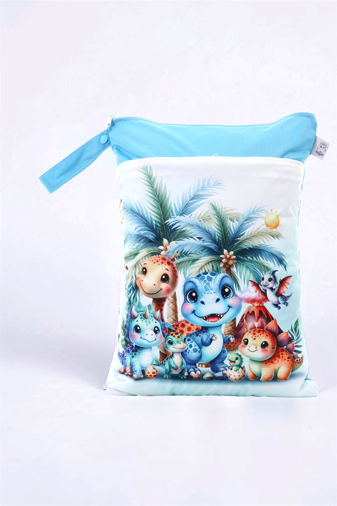 Wetbag Maxi "Abenteuer im Dino-Land"– personalisierbare Nasstasche für Kita & Kindergarten und Reisen
