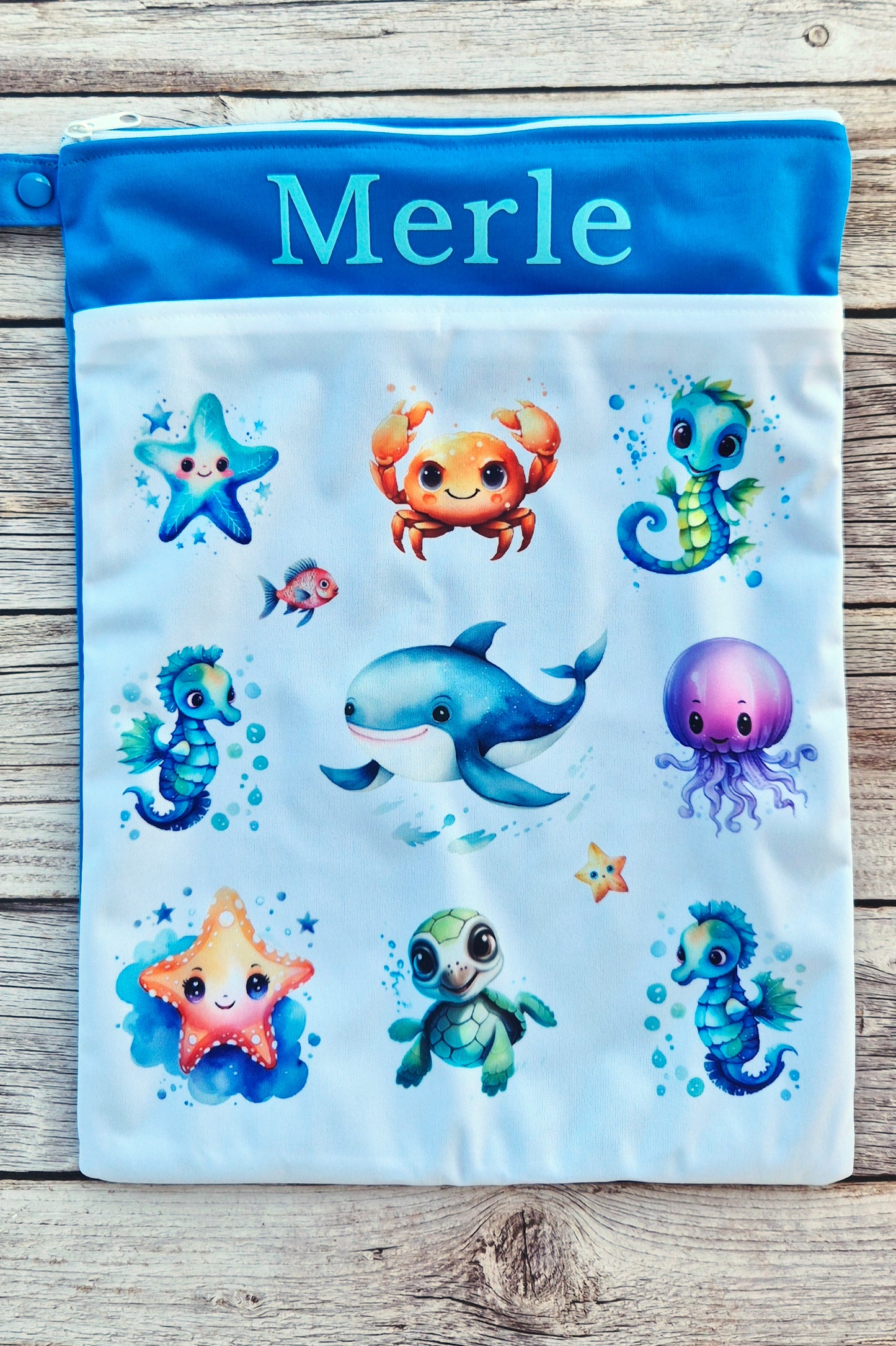 Wetbag Maxi "Ozean"– personalisierbare Nasstasche für Kita & Kindergarten und Reisen