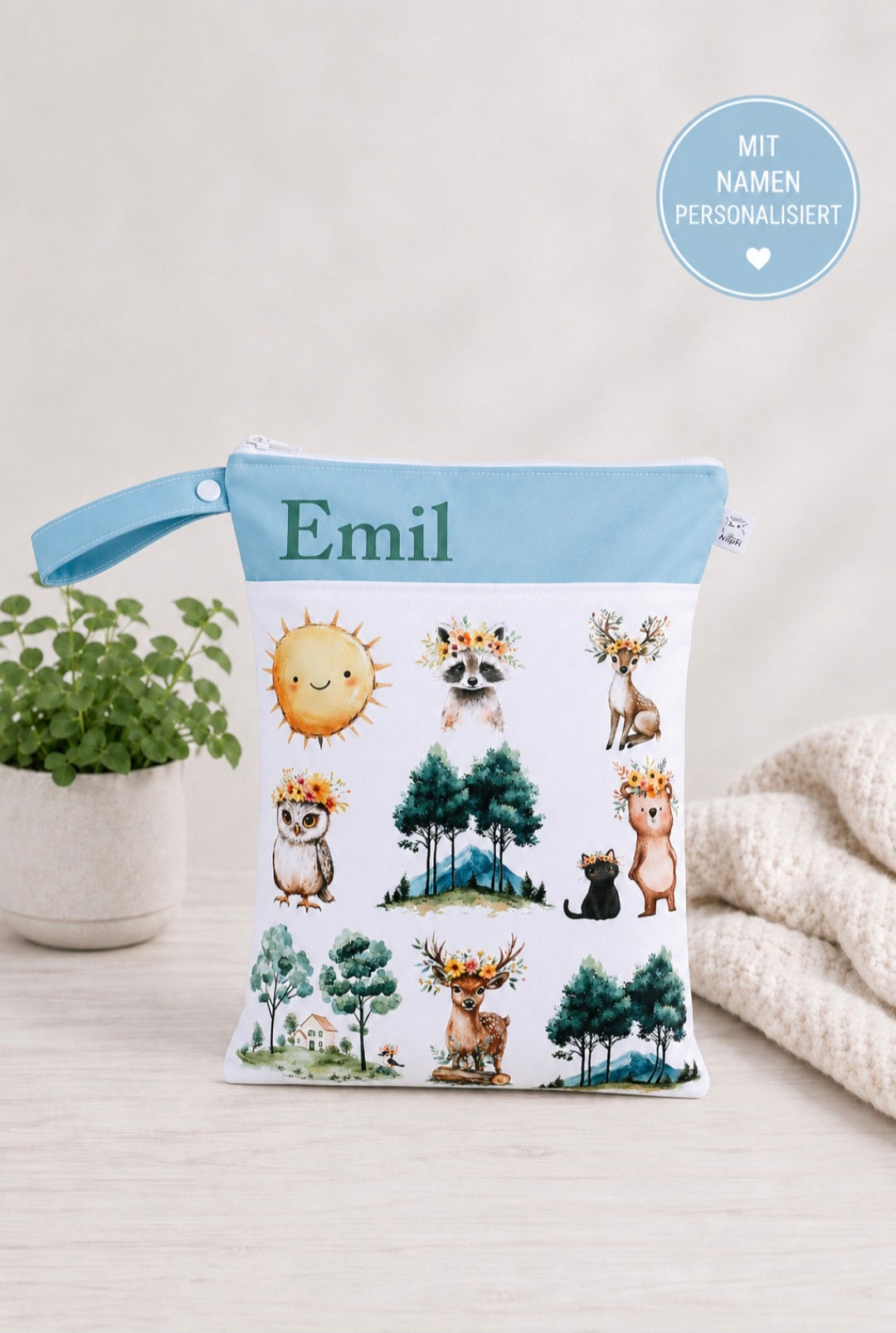 Wetbag Maxi "Sonnenschein"– personalisierbare Nasstasche für Kita & Kindergarten und Reisen