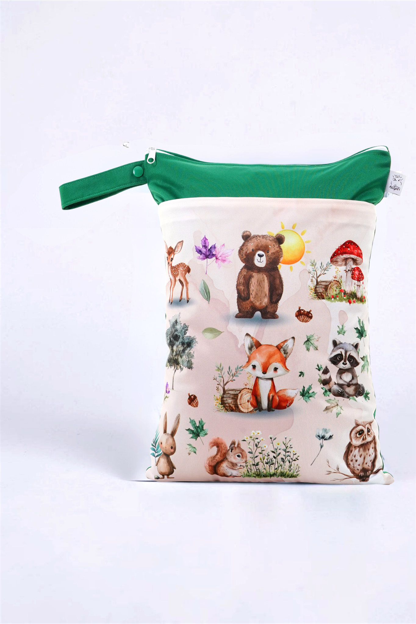 Wetbag Maxi "Abenteuer mit dem Waldfreunden"- personalisierbare Nasstasche für Kita & Kindergarten und Reisen