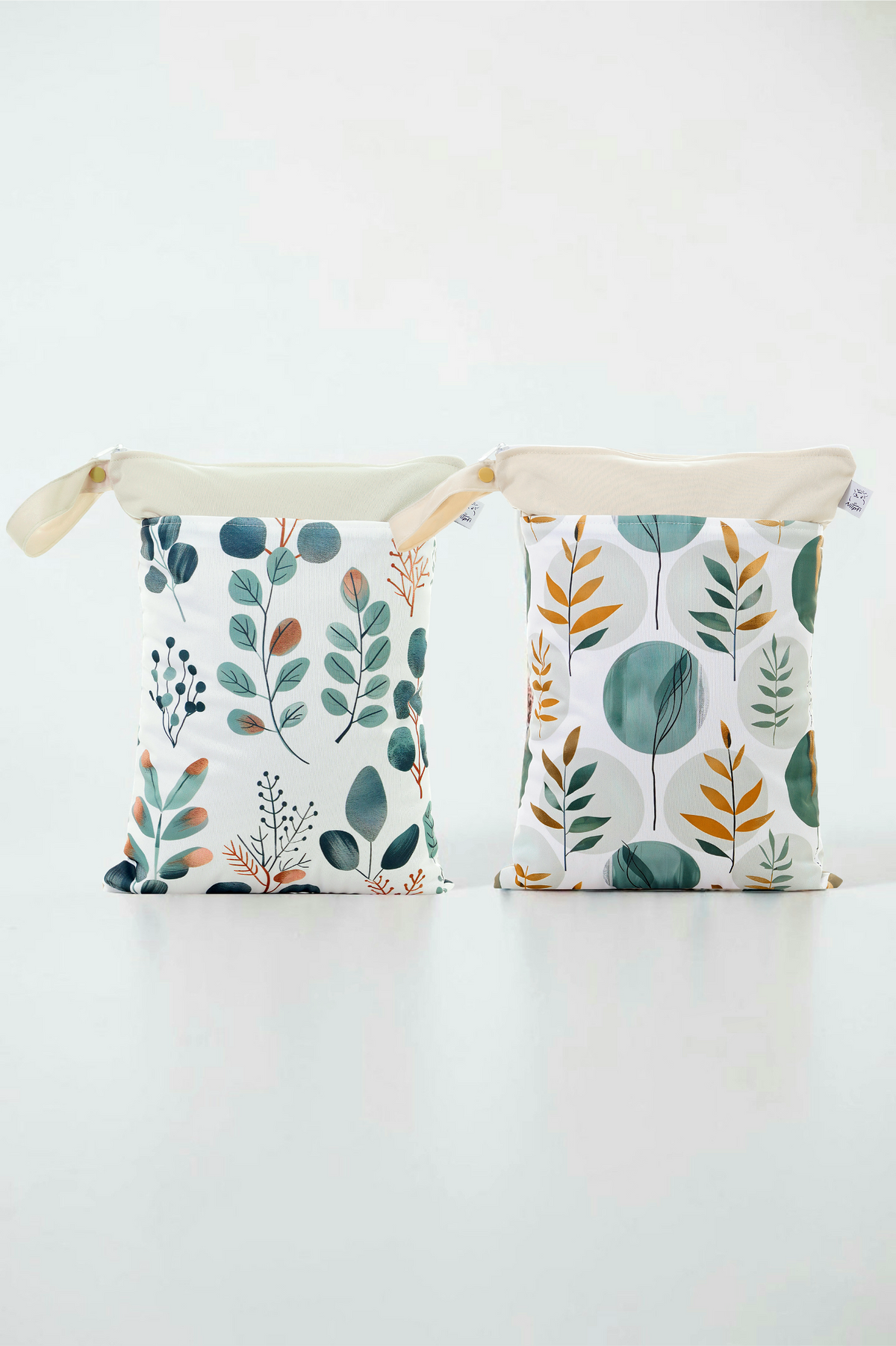 Wetbag Maxi 2er Set "Blattspiel"-personalisierbare Nasstaschen für Kita & Kindergarten und Reisen