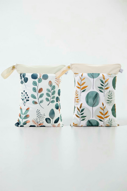 Wetbag Maxi 2er Set "Blattspiel"-personalisierbare Nasstaschen für Kita & Kindergarten und Reisen