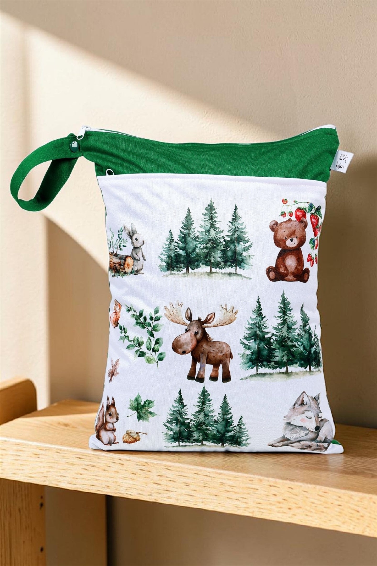 Wetbag Maxi "Teddy im Wald"– personalisierbare Nasstasche für Kita & Kindergarten und Reisen