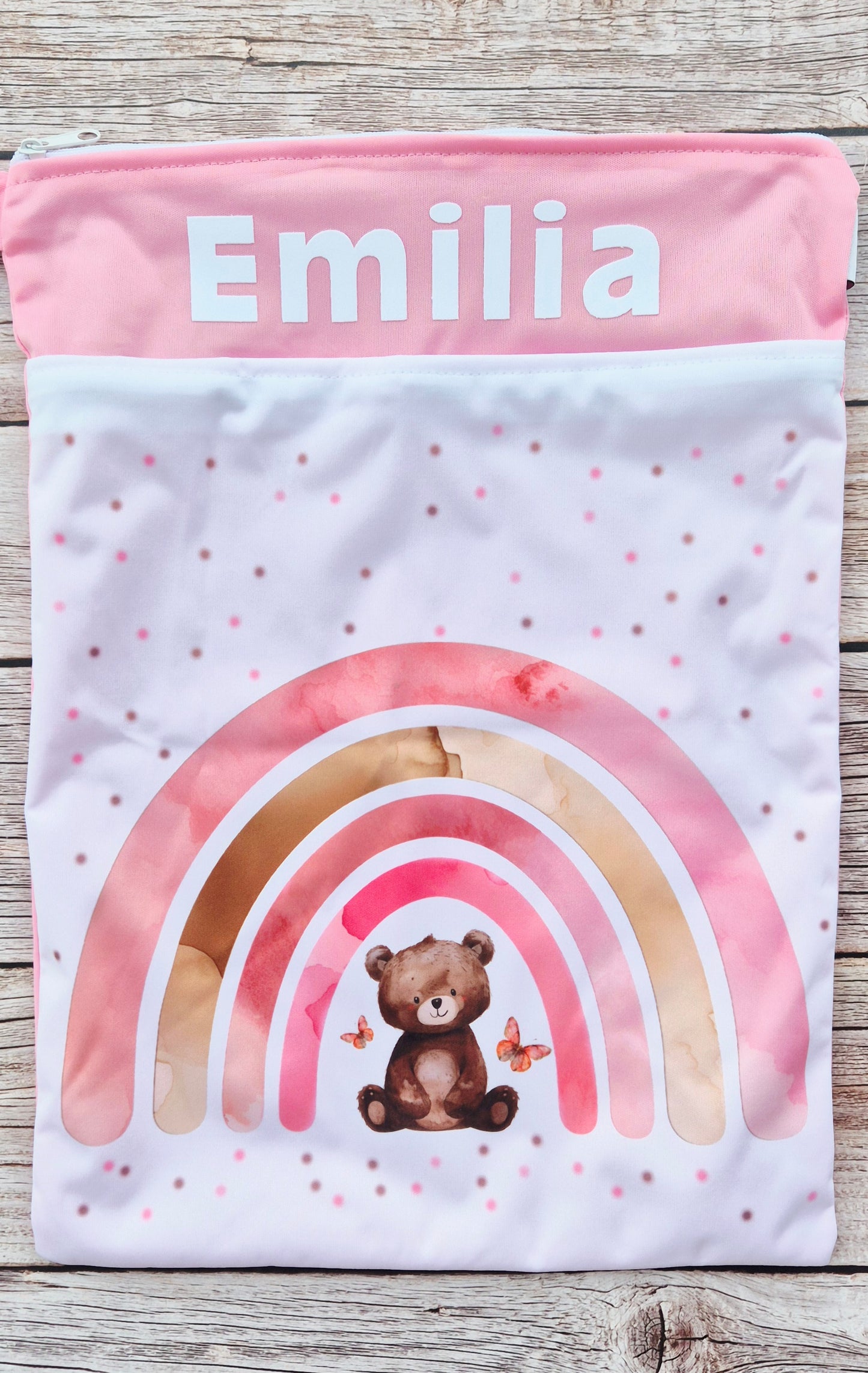 Wetbag "Teddy Rosa"– personalisierbare Nasstasche für Kita & Kindergarten und Reisen