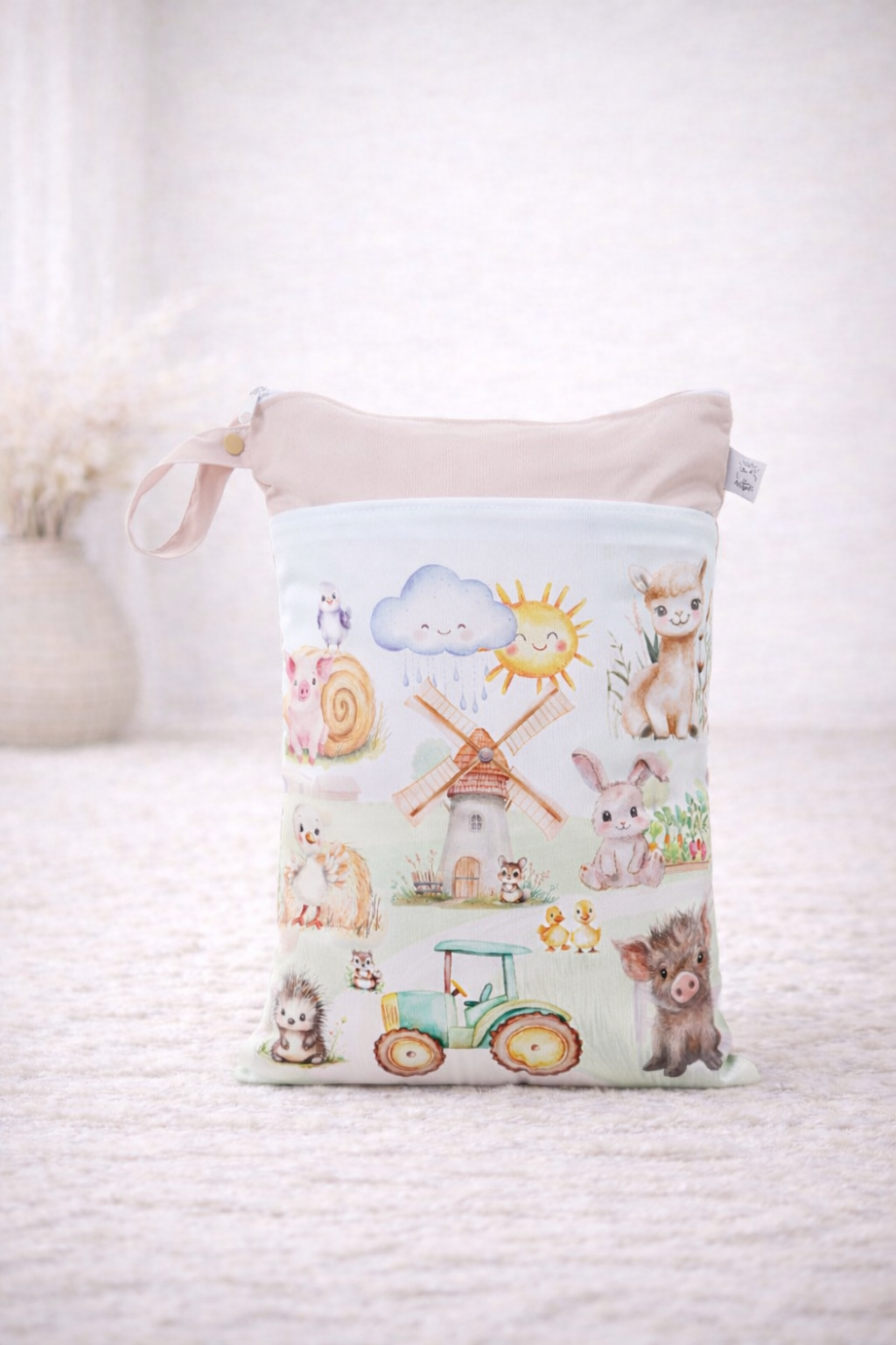 Wetbag Maxi 2er Set "Abenteuer auf dem Bauernhof"-personalisierbare Nasstaschen für Kita & Kindergarten und Reisen