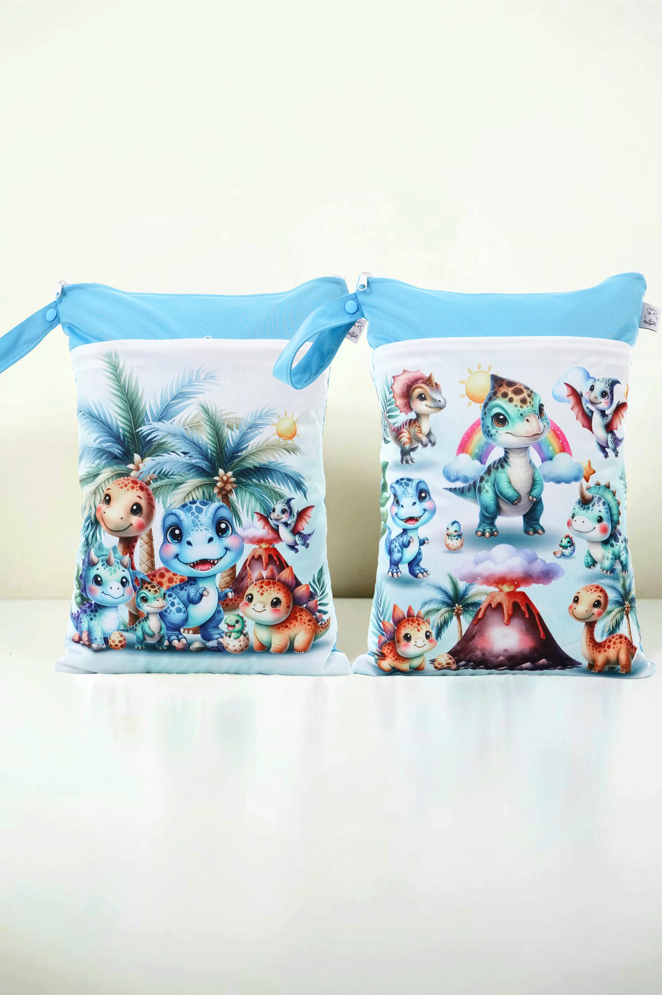 Wetbag Maxi 2er Set "Dino Abenteuer"-personalisierbare Nasstaschen für Kita & Kindergarten und Reisen
