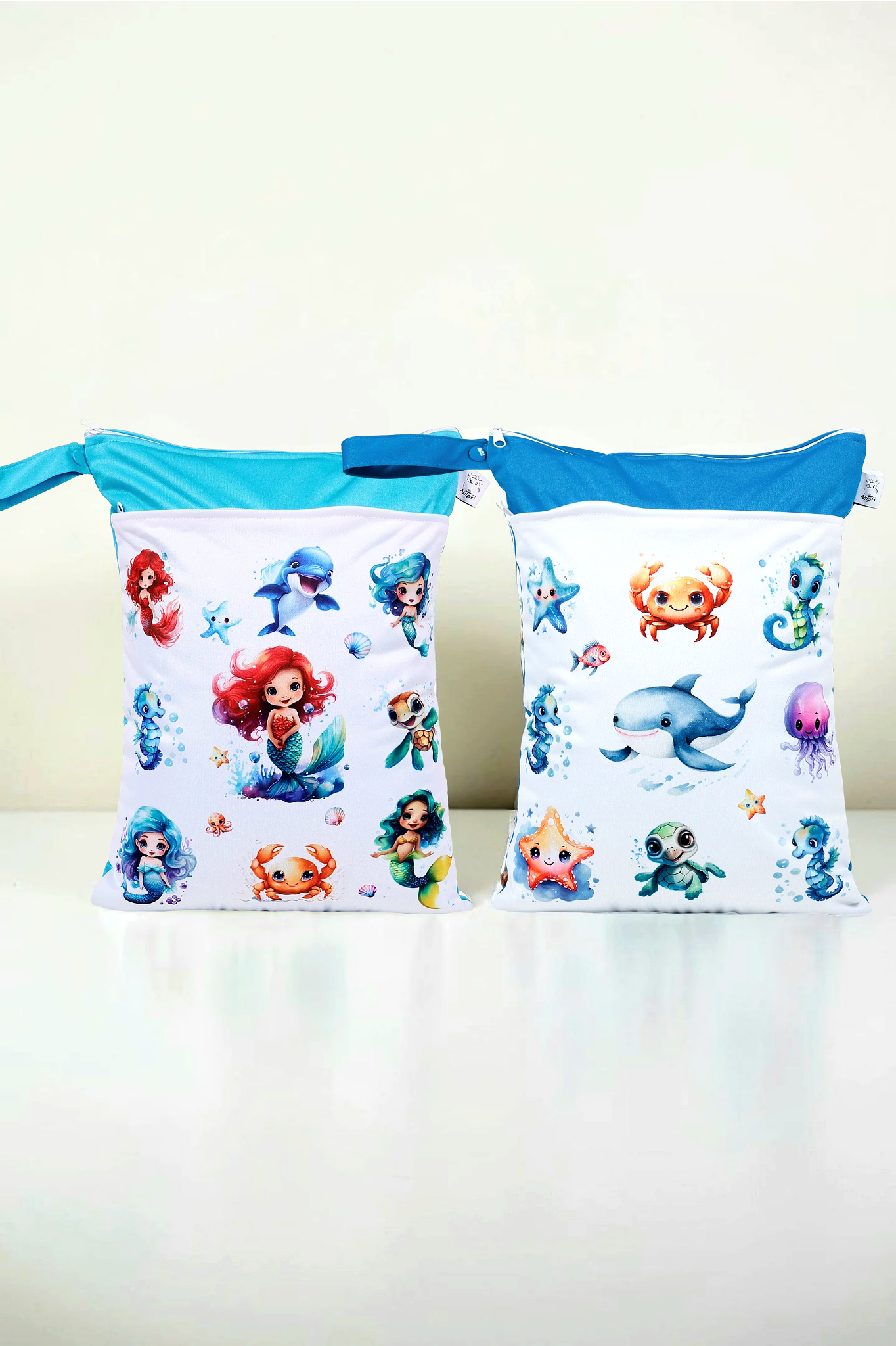Wetbag Maxi 2er Set "Ozean"-personalisierbare Nasstaschen für Kita & Kindergarten und Reisen