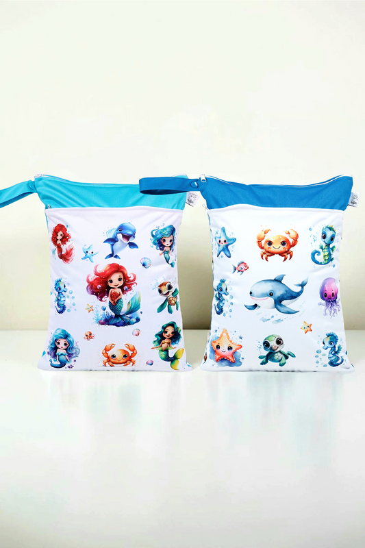 Wetbag Maxi 2er Set "Ozean"-personalisierbare Nasstaschen für Kita & Kindergarten und Reisen