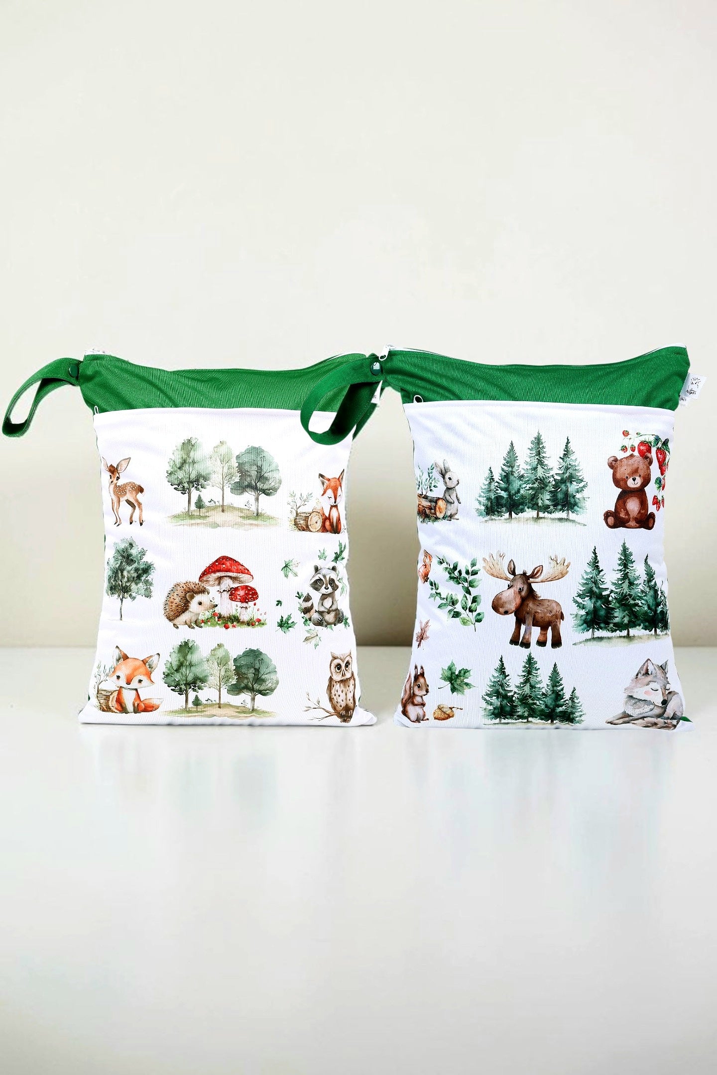 Wetbag Maxi 2er Set "Teddy im Wald"-personalisierbare Nasstaschen für Kita & Kindergarten und Reisen