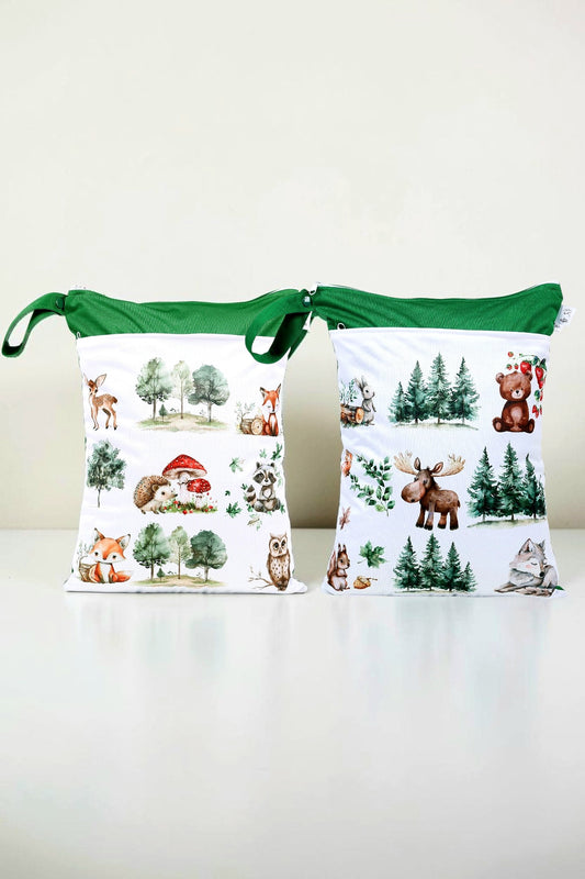 Wetbag Maxi 2er Set "Teddy im Wald"-personalisierbare Nasstaschen für Kita & Kindergarten und Reisen