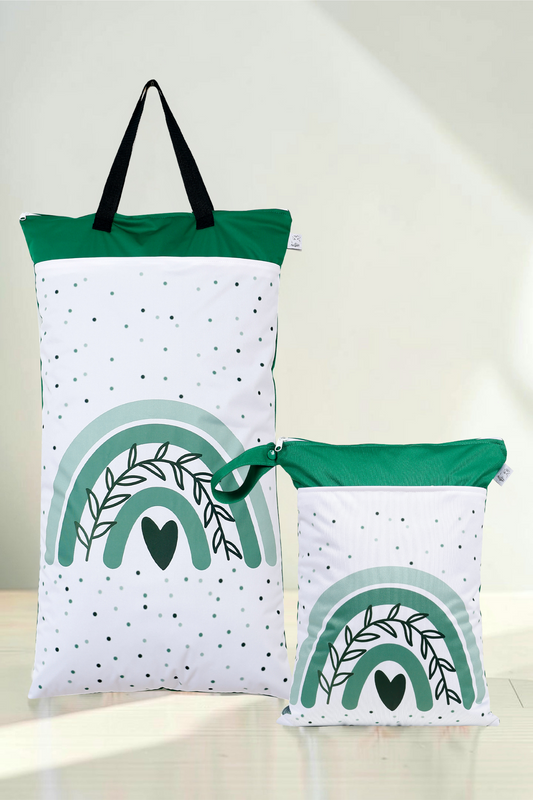 Nilpfi Maxi & XXL 2er Set "grünes Herz" – Nasstaschen für Kita & Alltag
