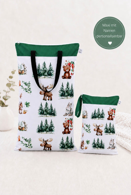 Nilpfi Maxi & XXL 2er Set "Teddy im Wald" – Nasstaschen für Kita & Reisen