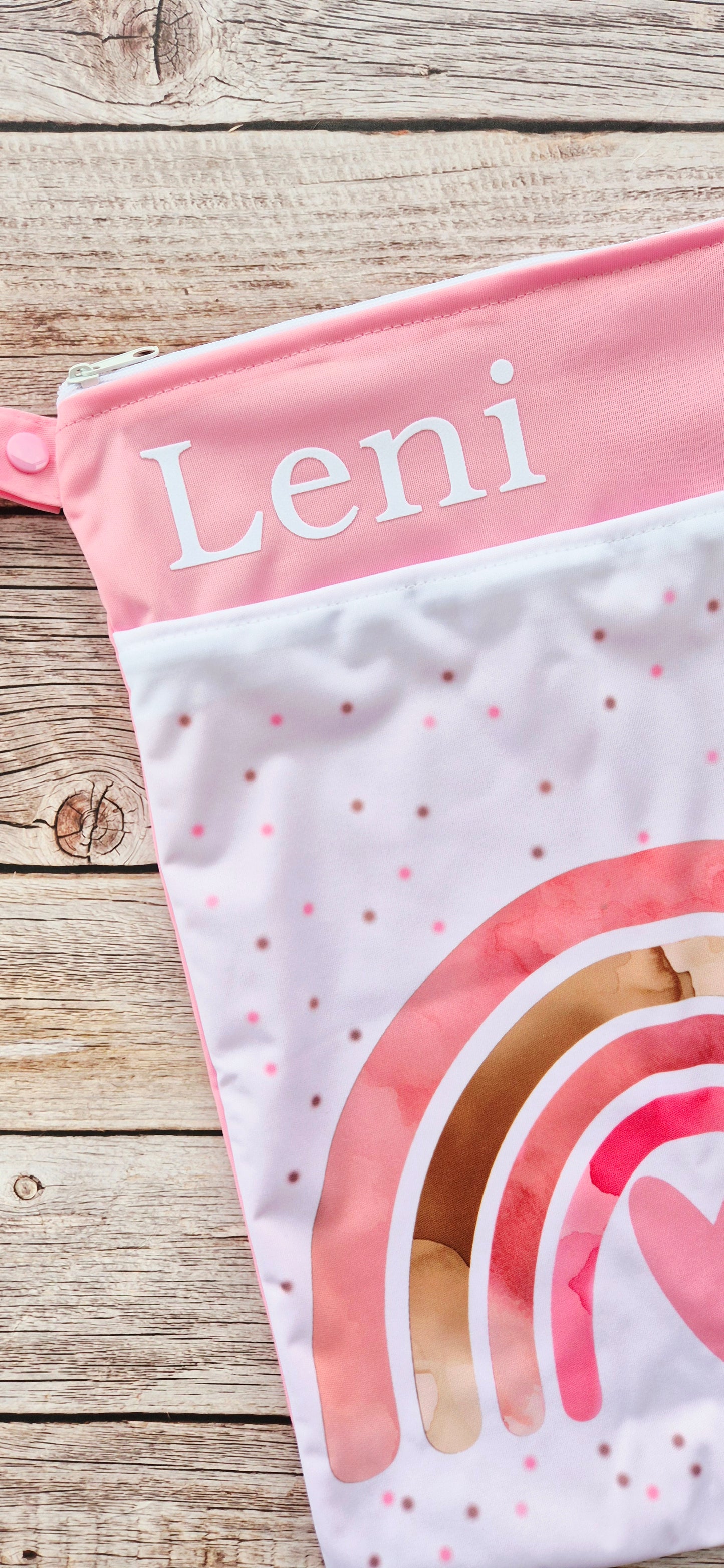 Wetbag "rosa Herz"– personalisierbare Nasstasche für Kita & Kindergarten und Reisen