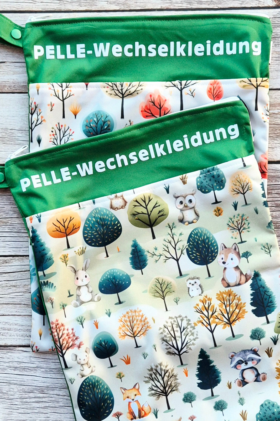 Wetbag Maxi 2er Set "Wald"-personalisierbare Nasstaschen für Kita & Kindergarten und Reisen