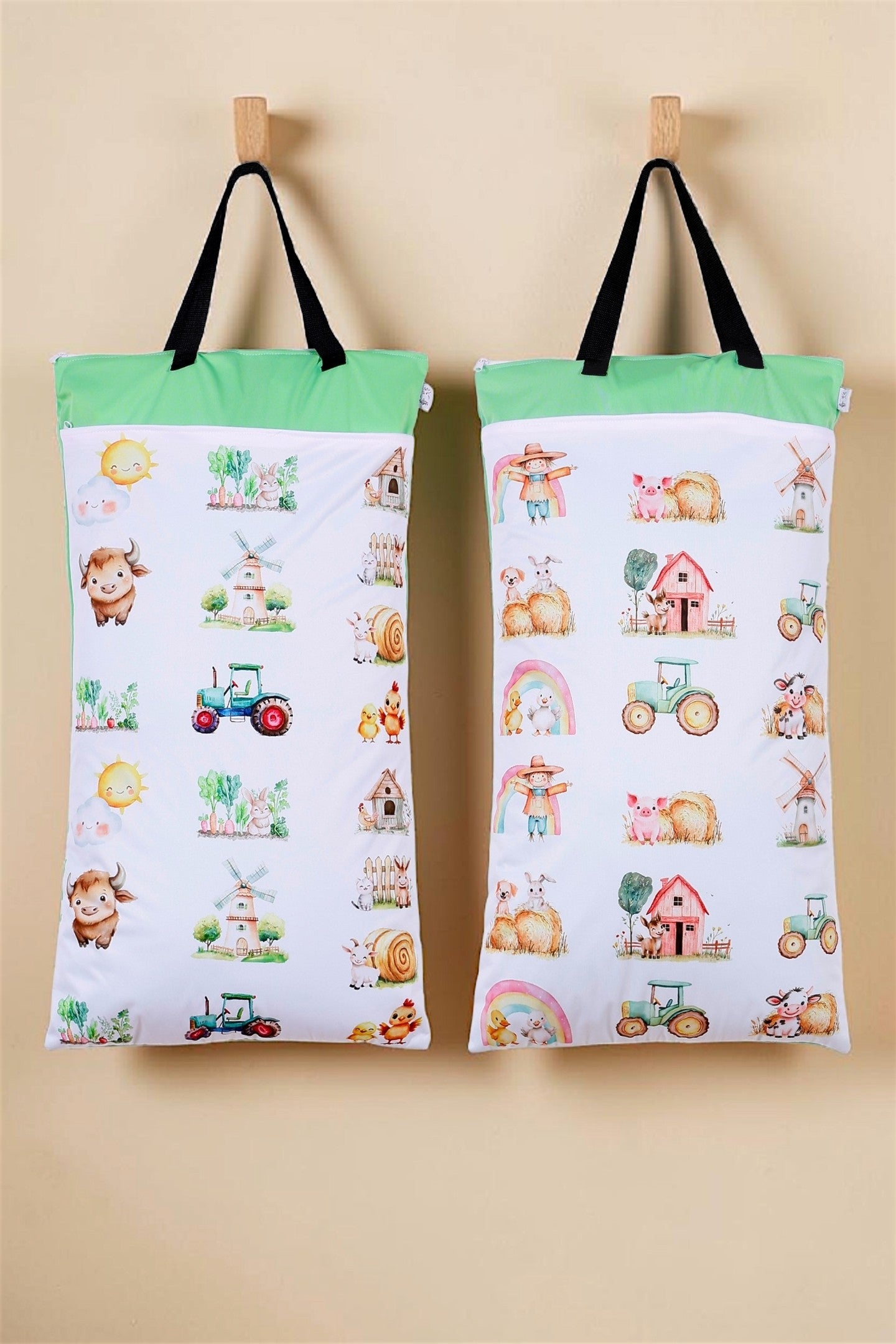 Wetbag XXL 2er Set "Farm" Nasstasche– große Nasstasche für Stoffwindeln, Schwimmen & Reisen