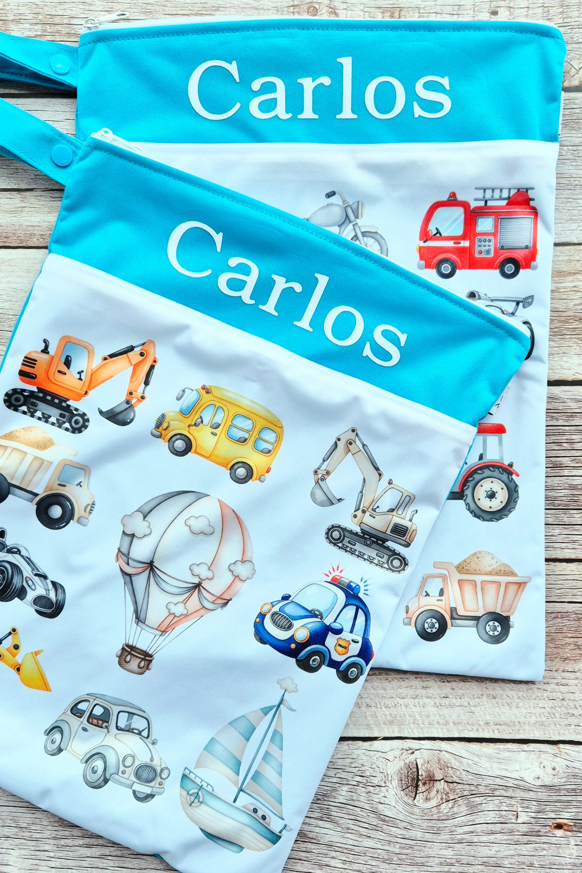 Wetbag Maxi 2er Set "Große Abenteuer"-personalisierbare Nasstaschen für Kita & Kindergarten und Reisen