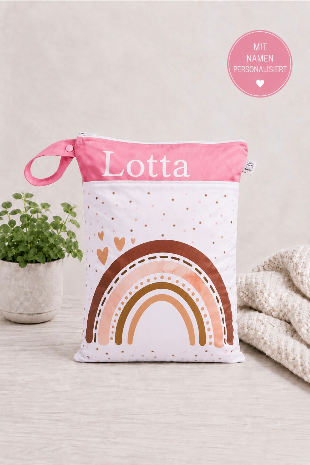 Wetbag "Regenbogen Rosa"– personalisierbare Nasstasche für Kita & Kindergarten und Reisen