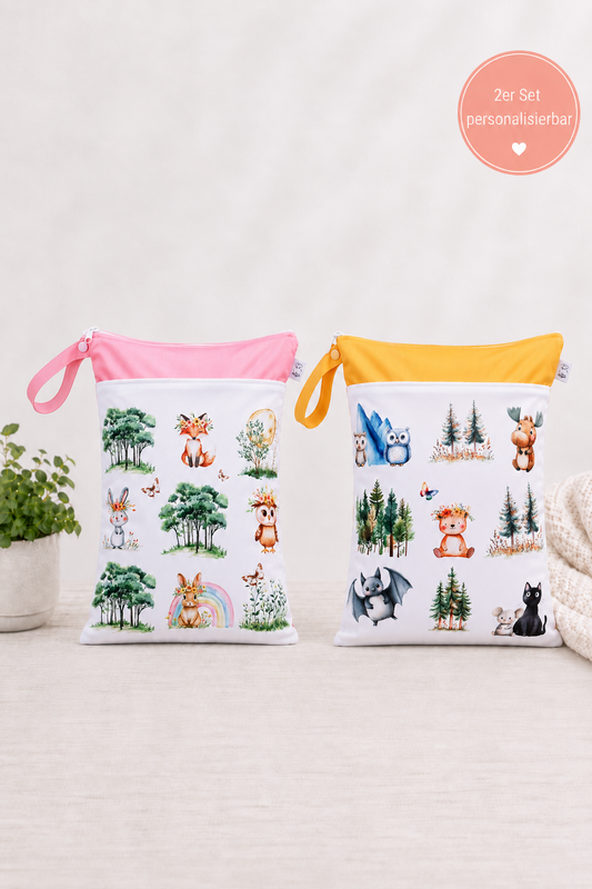 Wetbag Maxi 2er Set "Spring"-personalisierbare Nasstaschen für Kita & Kindergarten und Reisen