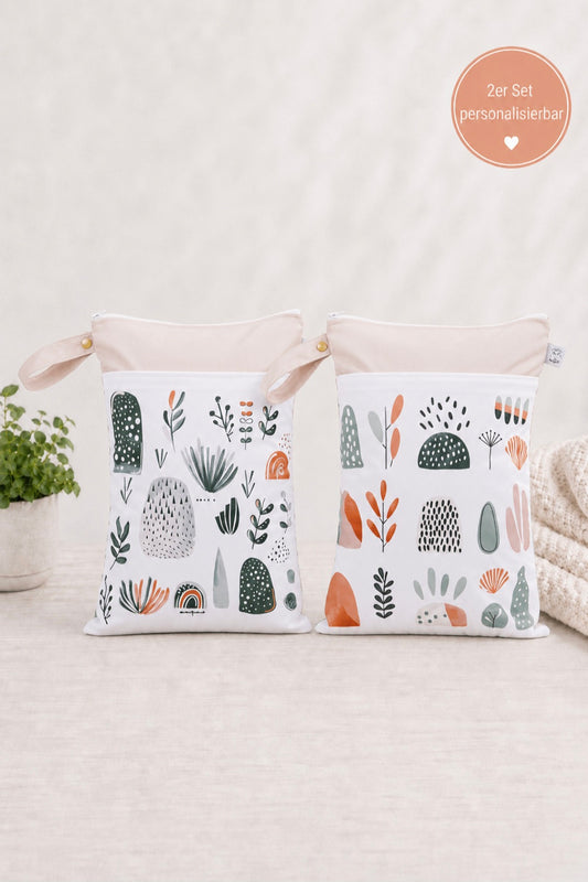Wetbag Maxi 2er Set "Sanfte Naturabendteuer"-personalisierbare Nasstaschen für Kita & Kindergarten und Reisen