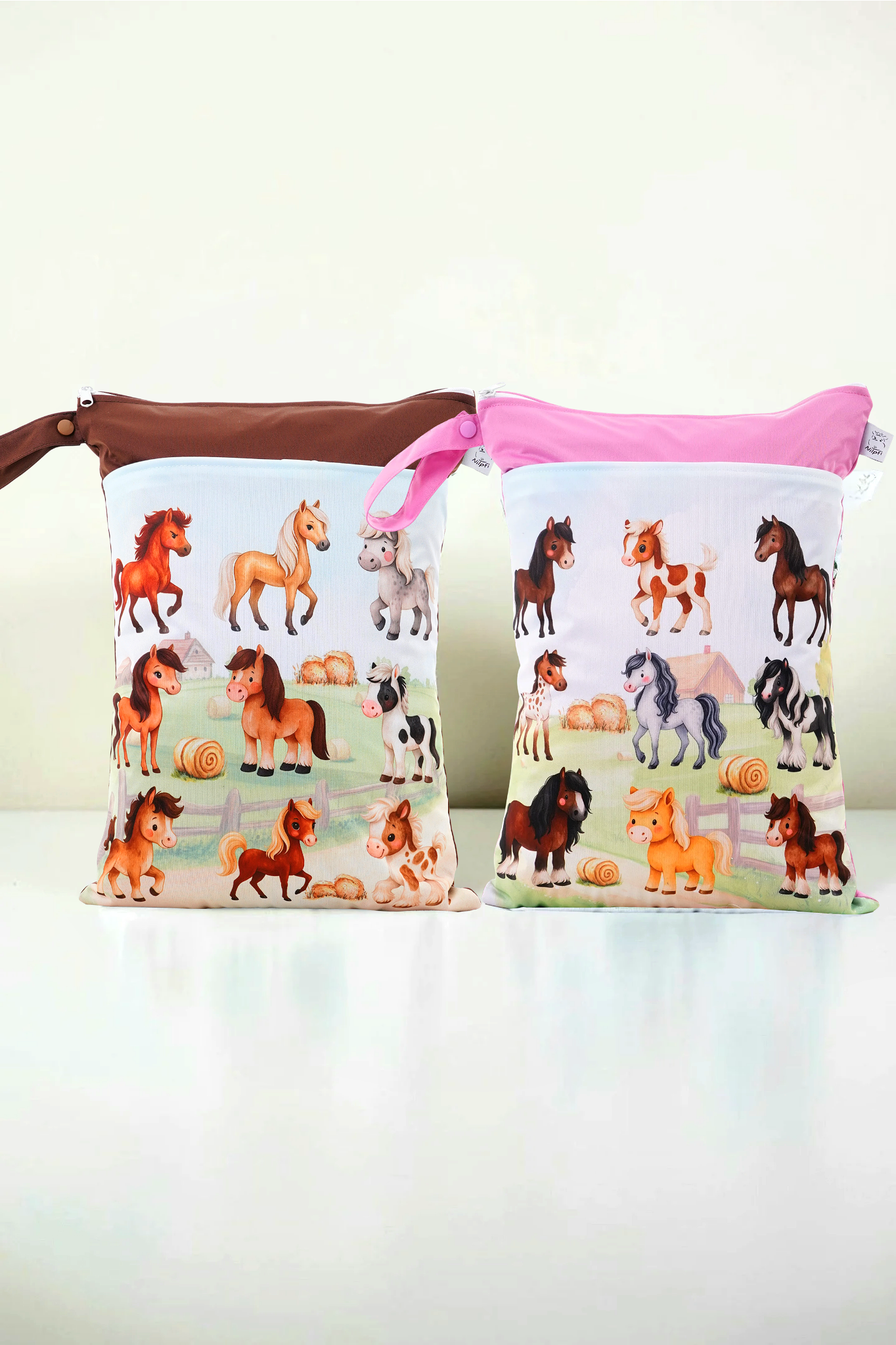 Wetbag Maxi 2er Set "Pferde Abenteuer"-personalisierbare Nasstaschen für Kita & Kindergarten und Reisen