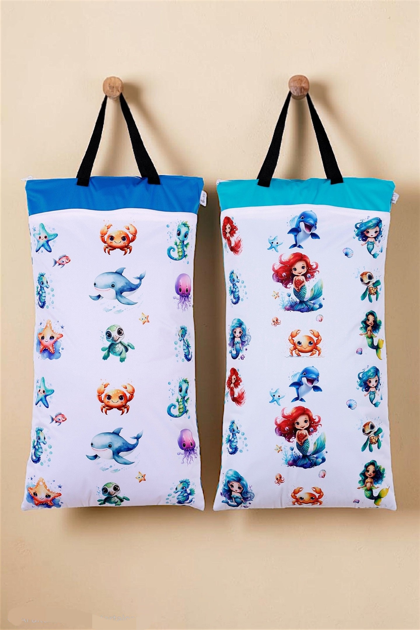 Wetbag XXL 2er Set "Ozean" Nasstasche– große Nasstasche für Stoffwindeln, Schwimmen & Reisen