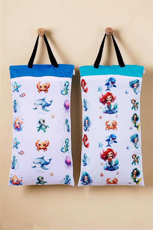Wetbag XXL 2er Set "Ozean" Nasstasche– große Nasstasche für Stoffwindeln, Schwimmen & Reisen