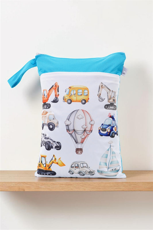 Wetbag Maxi "Abenteuer auf Rädern"– personalisierbare Nasstasche für Kita & Kindergarten und Reisen