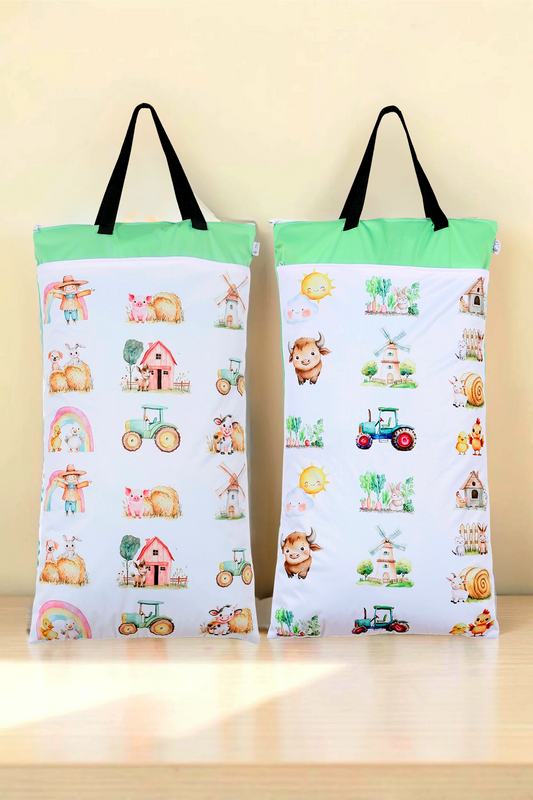 Wetbag XXL 2er Set "Farm" Nasstasche– große Nasstasche für Stoffwindeln, Schwimmen & Reisen