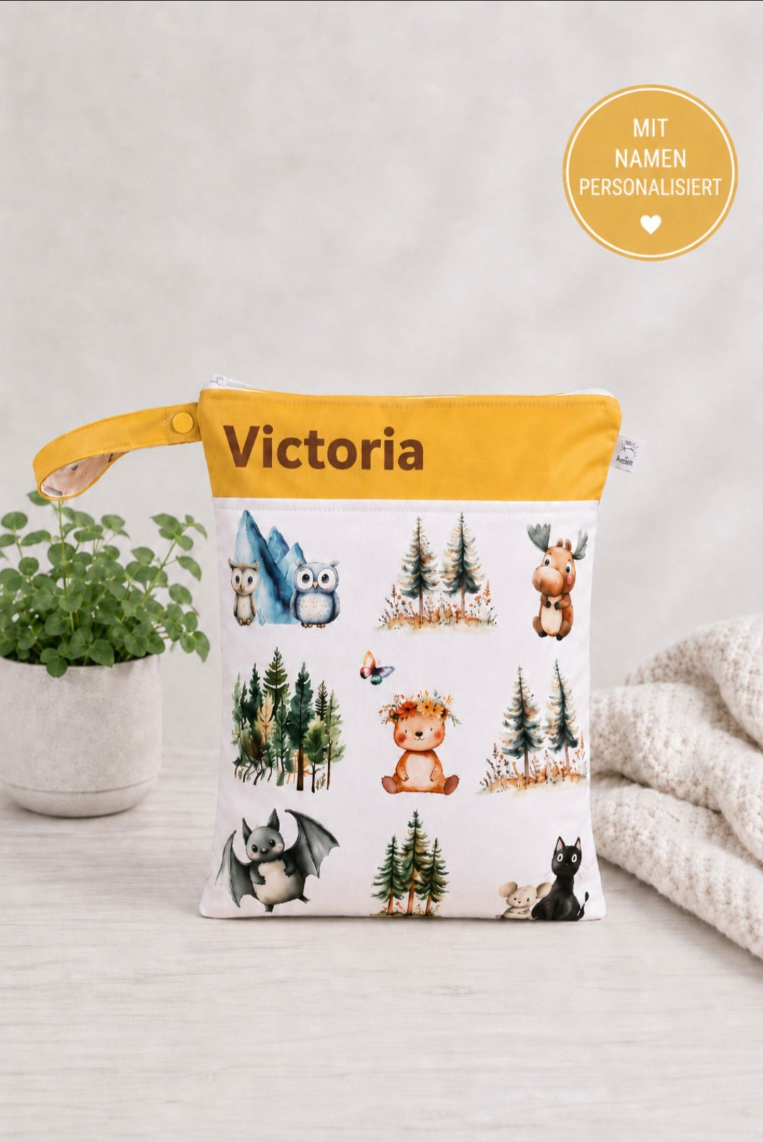 Wetbag Maxi "Spring gelb"– personalisierbare Nasstasche für Kita & Kindergarten und Reisen
