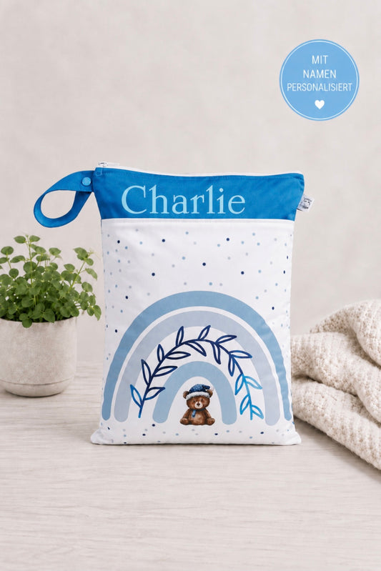 Wetbag "Teddy blau"– personalisierbare Nasstasche für Kita & Kindergarten und Reisen