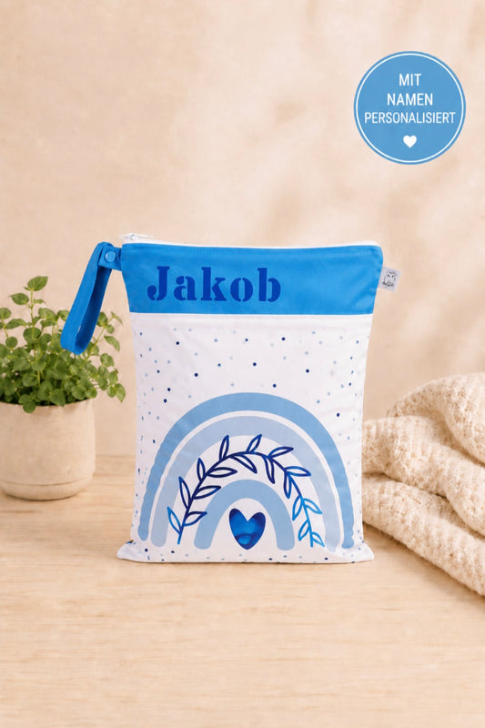 Wetbag "blaues Herz"– personalisierbare Nasstasche für Kita & Kindergarten und Reisen
