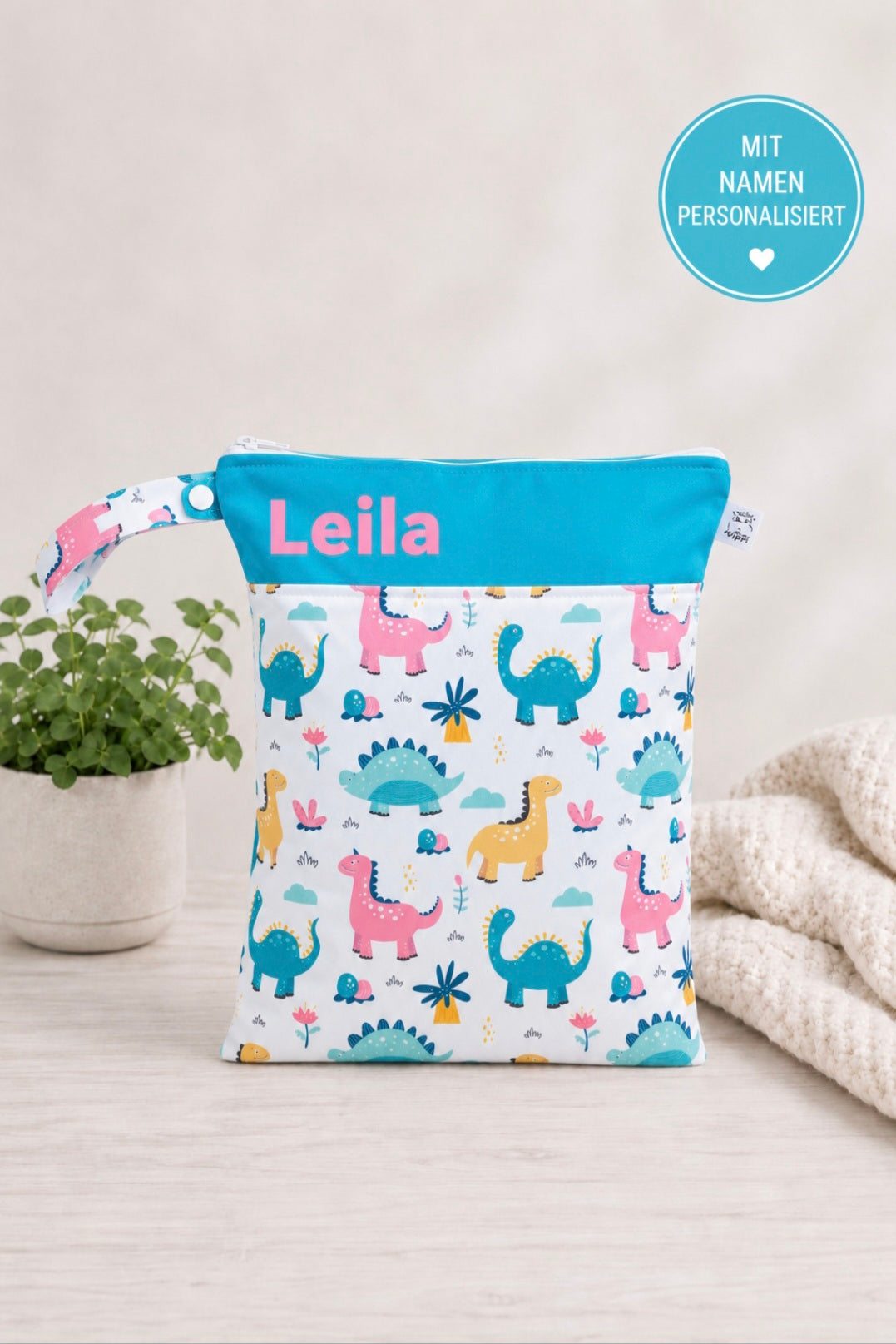 Wetbag Maxi "Dinoworld 6"– personalisierbare Nasstasche für Kita & Kindergarten und Reisen