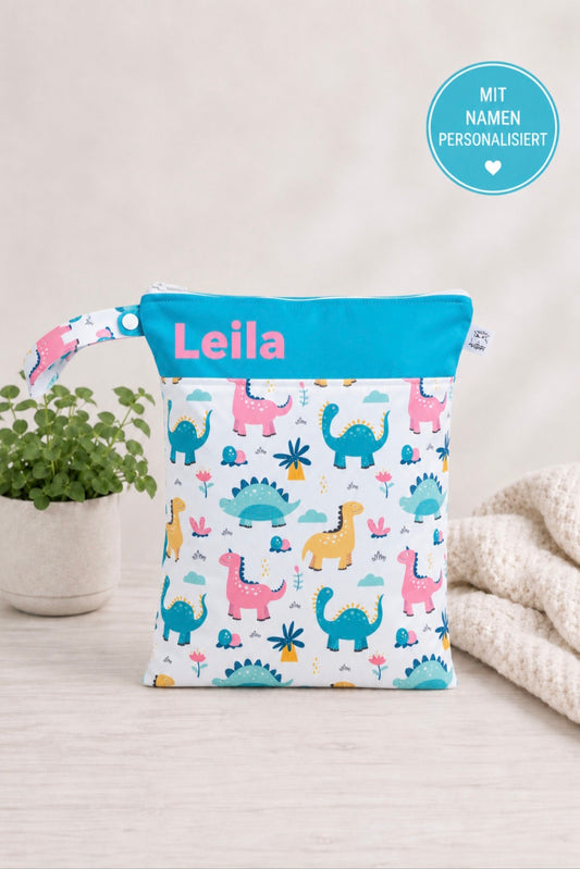 Wetbag Maxi "Dinoworld 6"– personalisierbare Nasstasche für Kita & Kindergarten und Reisen