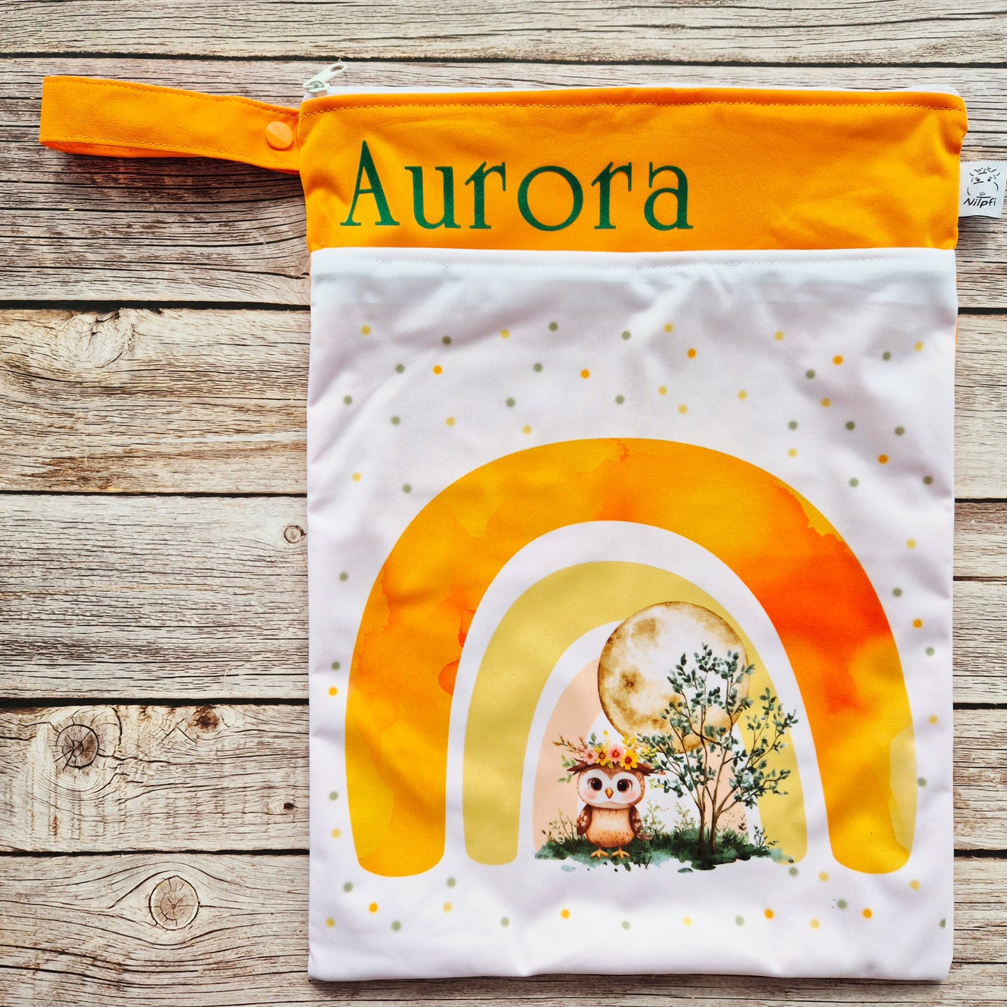 Wetbag "Eulenlicht"– personalisierbare Nasstasche für Kita & Kindergarten und Reisen