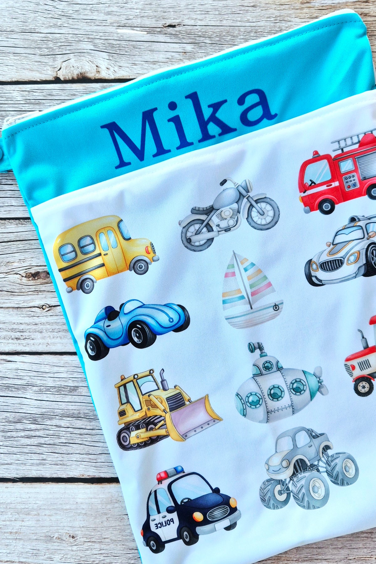 Wetbag Maxi "Abenteuer zu Land & Meer"– personalisierbare Nasstasche für Kita & Kindergarten und Reisen