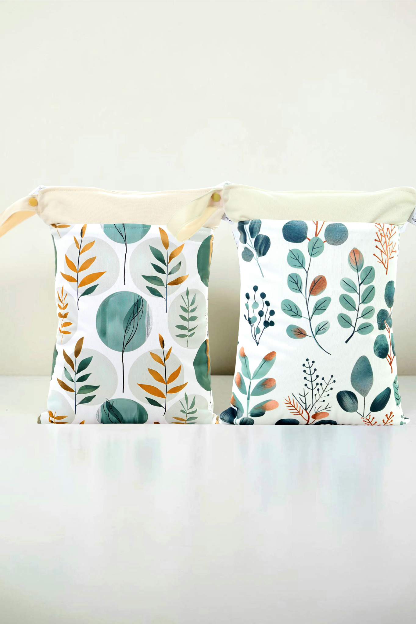 Wetbag Maxi 2er Set "Blattspiel"-personalisierbare Nasstaschen für Kita & Kindergarten und Reisen