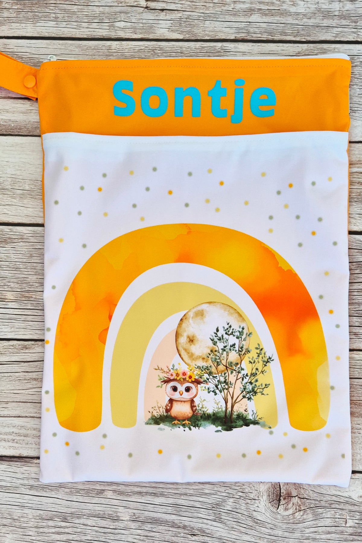 Wetbag "Eulenlicht"– personalisierbare Nasstasche für Kita & Kindergarten und Reisen