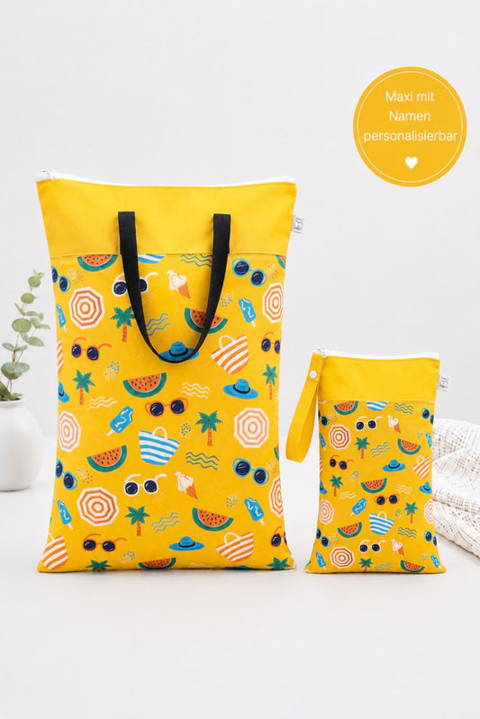 Nilpfi Wetbag Set Maxi & XXL "Sommer" – Nasstaschen für Kita, Schwimmen & Stoffwindeln