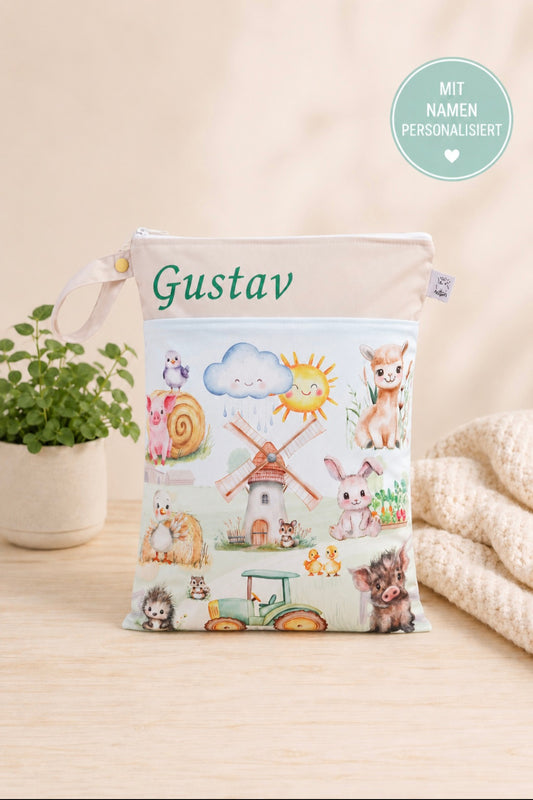 Wetbag Maxi "Abenteuer im Tiergarten"– personalisierbare Nasstasche für Kita & Kindergarten und Reisen