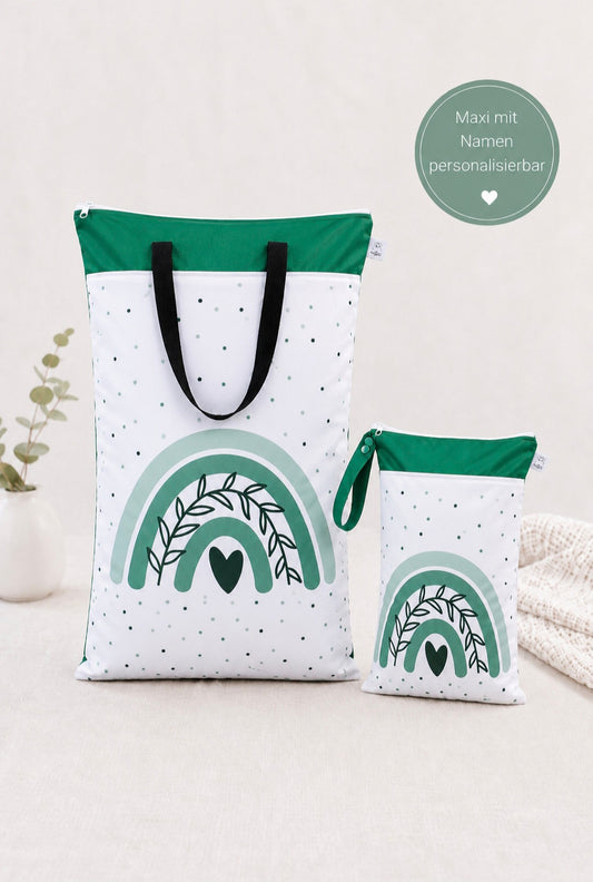 Nilpfi Maxi & XXL 2er Set "grünes Herz" – Nasstaschen für Kita & Alltag
