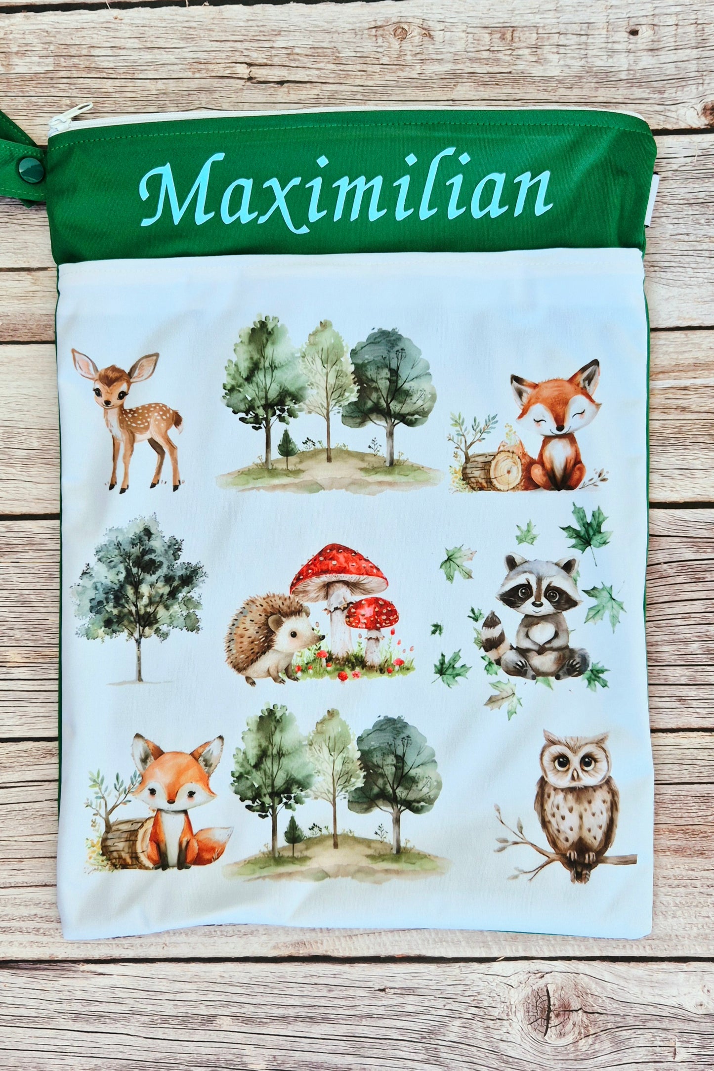 Wetbag Maxi "Fuchs im Wald"– personalisierbare Nasstasche für Kita & Kindergarten und Reisen